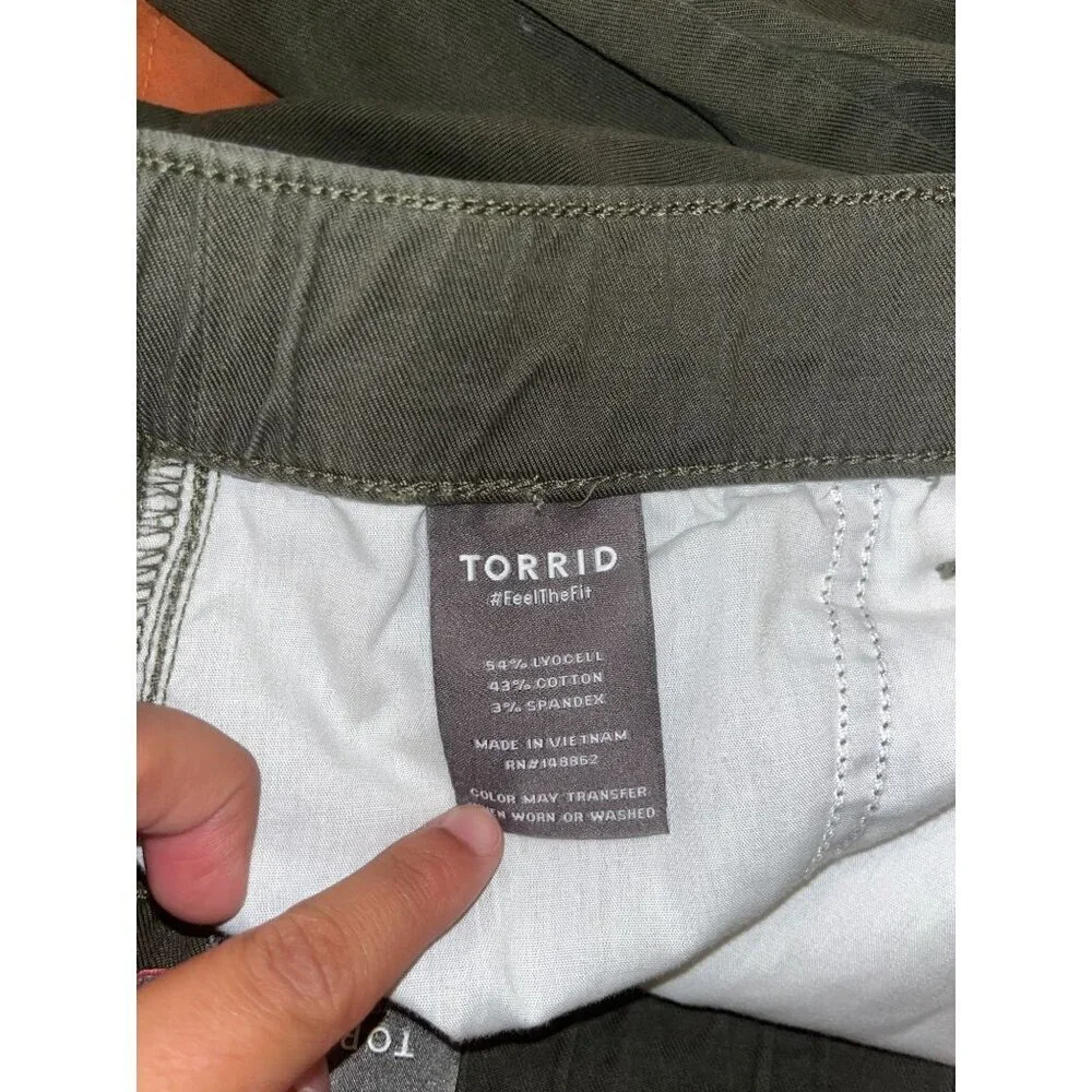 Torrid Olive Cargo Adjustable Waist Lightweight Cotton Blend Women's Pants Size